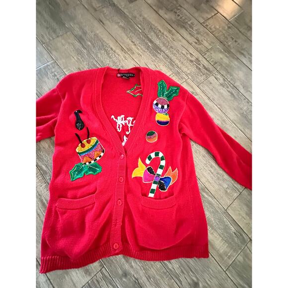 Vintage iB Diffusion Women's Red Long Sleeve Cardigan Sweater Size Small - Picture 3 of 12